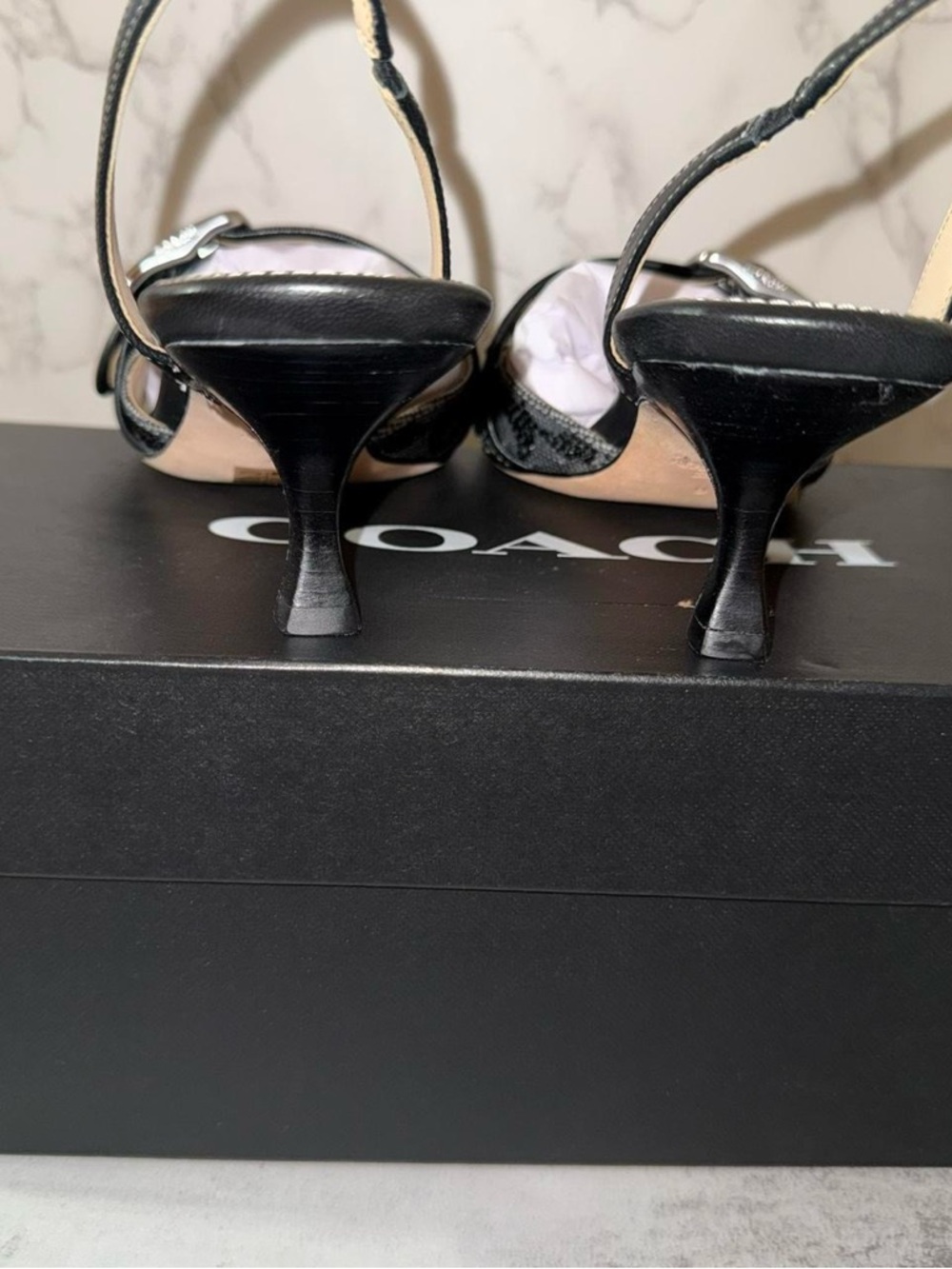 Coach Women’s Margot Slingbacks Signature Kitten Heels Black Crystal - Picture 7 of 9